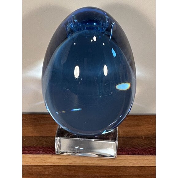 Baccarat Solid Blue Crystal Egg on Pedestal. - Picture 8 of 11